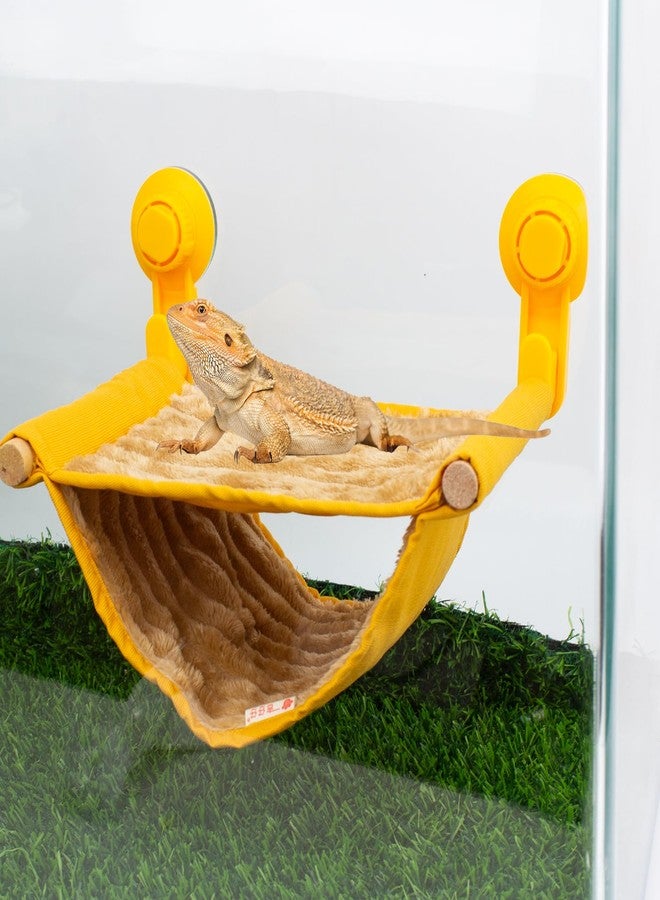 FlidRunest Bearded Dragon Hammock with Suction Cups, Soft Lizard Hammock Bed, Winter Warm House Tent, Reptile Tank Perch-Yellow - Image 2